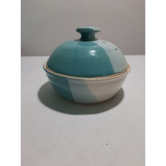 Teal/Cream Chip & Dip Serving Dishes-Plate With Bowl (G) - Picture 6 of 8